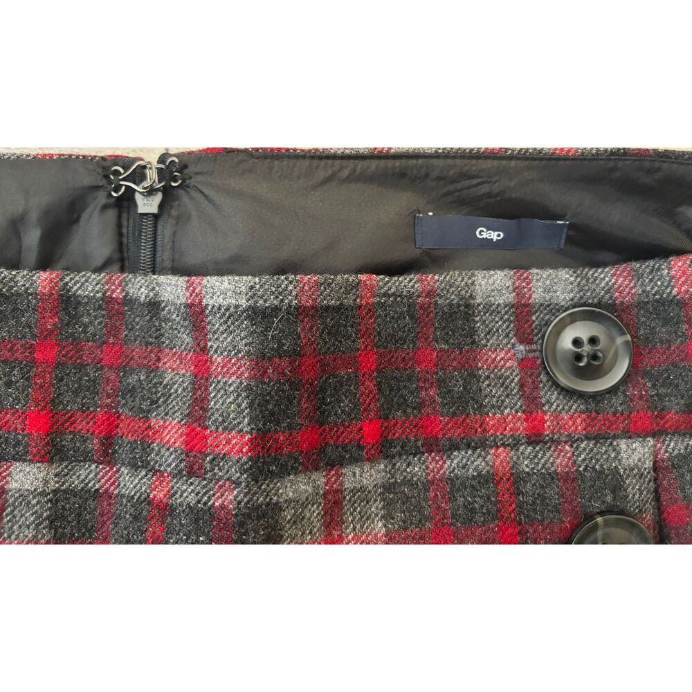Gap Vintage Plaid Wool Blend Mini Skirt Red & Grey Size10 Preppy Y2K Holiday - Picture 3 of 8